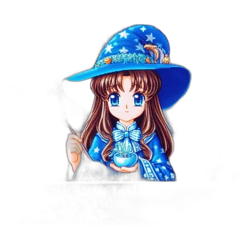 hat, staff, dress, jewelry, anime, pixel art, fantasy art, cartoon transparent PNG cut-out