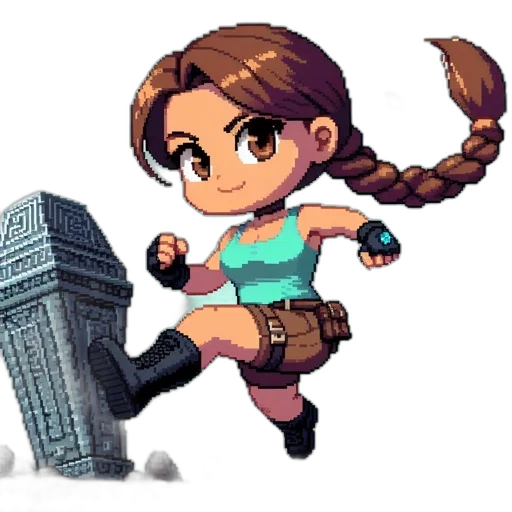 pixel art, concept art, cartoon, comic book art, pixel, art, adventurer, jumps transparent PNG cut-out