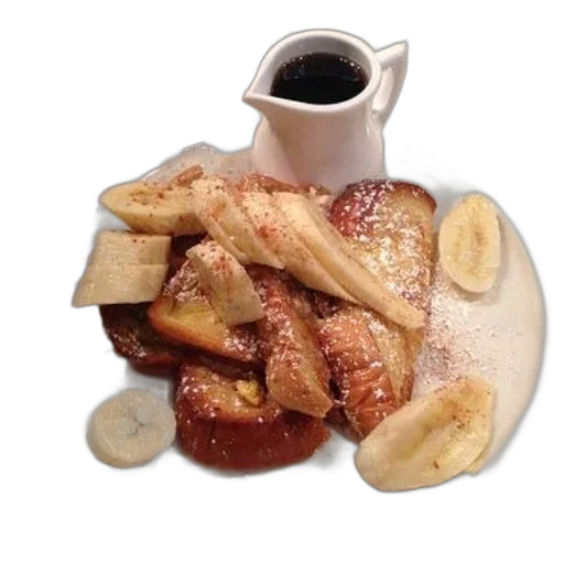 food, plate, french, toast, sliced, bananas, small, pitcher transparent PNG cut-out