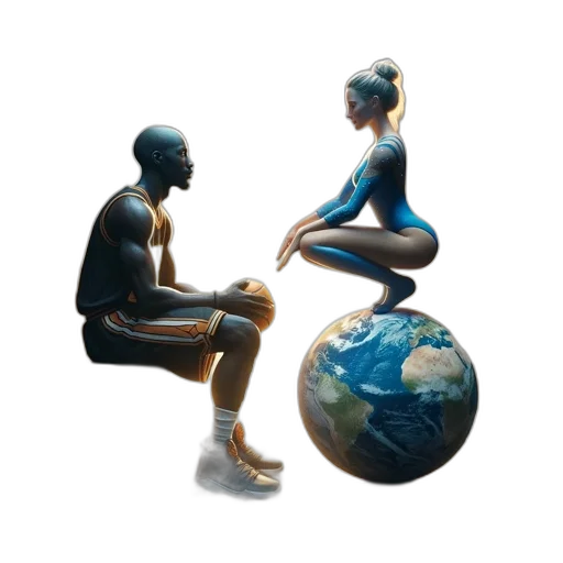 concept art, outer space, muscular, man, basketball, uniform, gymnast, globe transparent PNG cut-out