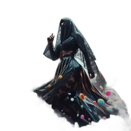 dress, umbrella, weapon, staff, concept art, fantasy art, 3d render, comic book art transparent PNG cut-out