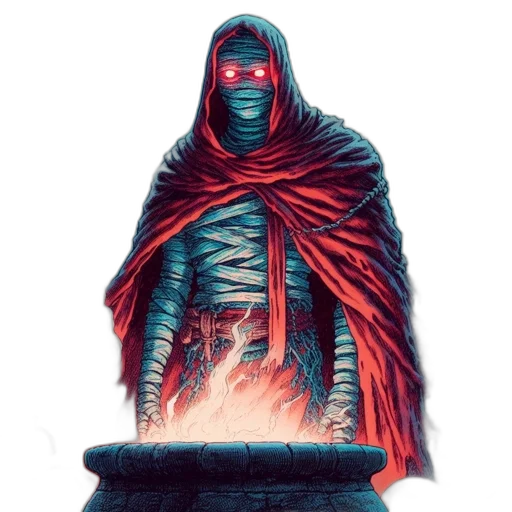 jacket, mask, creature, staff, concept art, comic book art, fantasy art, pixel art transparent PNG cut-out