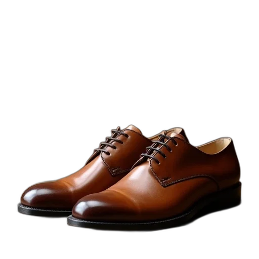shoes, photorealistic, 3d render, pair, brown, leather, shiny, finish transparent PNG cut-out
