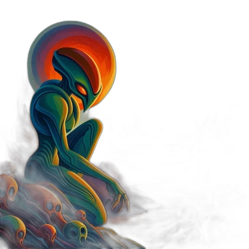hat, creature, concept art, fantasy art, 3d render, comic book art, outer space, fog transparent PNG cut-out