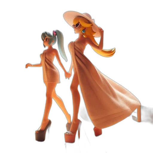dress, concept art, 3d render, golden, two, animation, characters, distinctive transparent PNG cut-out