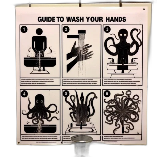 furniture, humorous, illustrated, guide, handwashing, features, panels, starting transparent PNG cut-out
