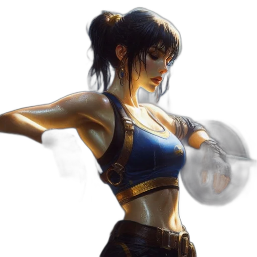 weapon, concept art, fantasy art, comic book art, photorealistic, golden, blue, female transparent PNG cut-out