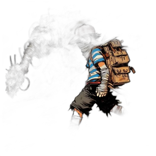 concept art, fantasy art, comic book art, pixel art, determined, youth, bandaged, armed transparent PNG cut-out