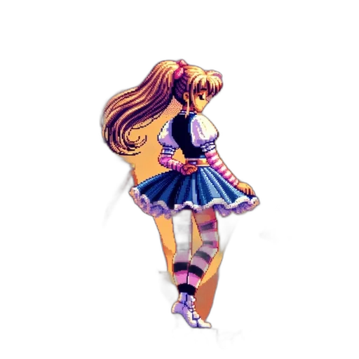 dress, hair, jacket, pixel art, anime, watercolor, concept art, neon lights transparent PNG cut-out