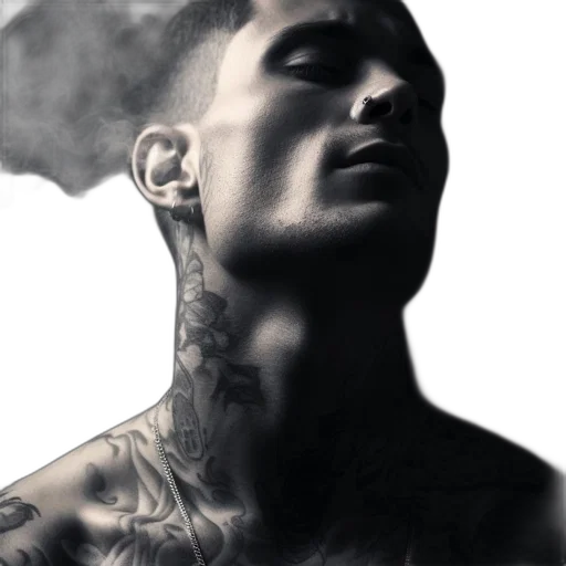 face, photorealistic, man, neck, chest, tattoo, nose, piercing transparent PNG cut-out