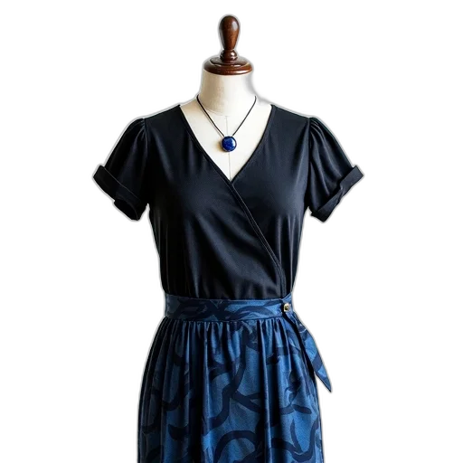 dress, blue, monochrome, dark, mannequin, dressed, black, patterned transparent PNG cut-out