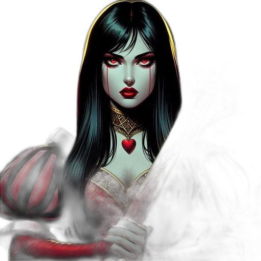 fantasy art, concept art, comic book art, photorealistic, red, dark, woman, dramatic transparent PNG cut-out