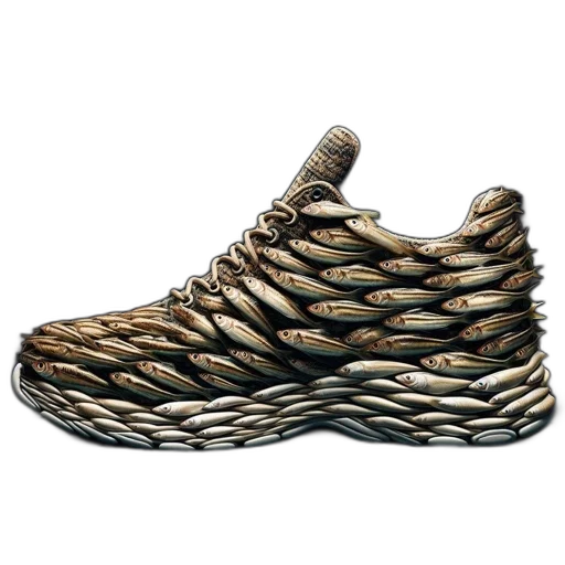 shoes, 3d render, photorealistic, shoe, designed, resemble, school, fish transparent PNG cut-out