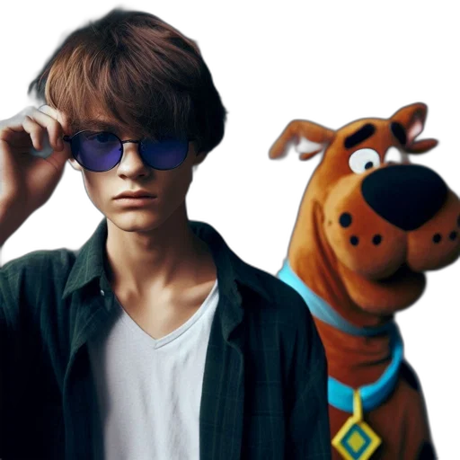 animal, concept art, cartoon, anime, vaporwave, young, individual, wears transparent PNG cut-out