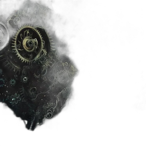 mask, creature, face, hair, concept art, fantasy art, outer space, lush transparent PNG cut-out