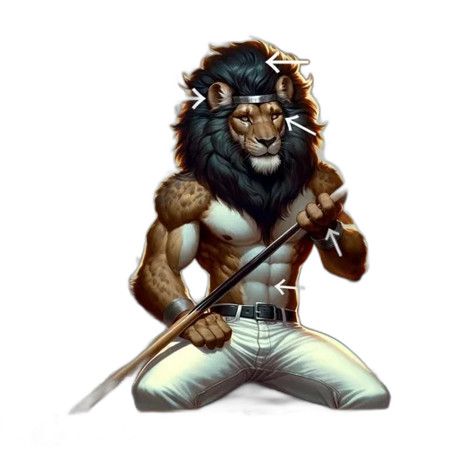 staff, sword, animal, fantasy art, concept art, pixel art, comic book art, lion-man transparent PNG cut-out