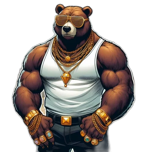 animal, comic book art, concept art, cartoon, pixel art, earth tones, muscular, bear transparent PNG cut-out