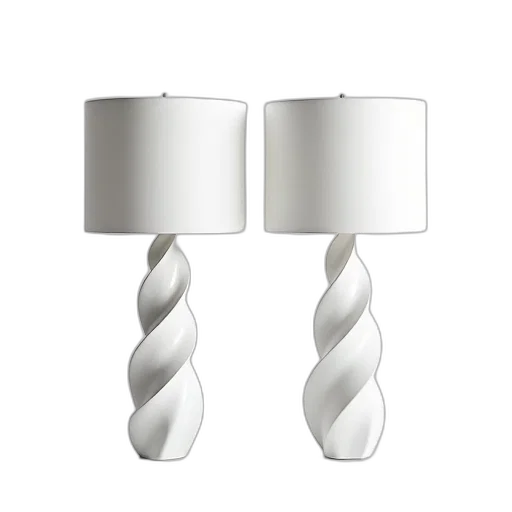 jewelry, furniture, pair, white, lamps, unique, twisted, design transparent PNG cut-out