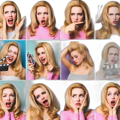 photorealistic, nine, images, feature, woman, varied, expressions, outfits transparent PNG cut-out