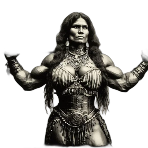 concept art, fantasy art, comic book art, 3d render, woman, ornate, tribal-inspired, attire transparent PNG cut-out