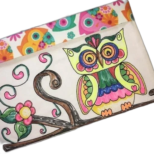 watercolor, vibrant, hand-colored, owl, illustration, fabric, featuring, bright transparent PNG cut-out