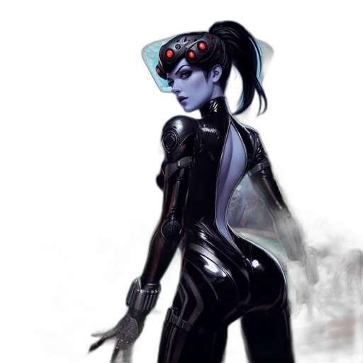 robot, concept art, comic book art, fantasy art, cyberpunk, outer space, neon lights, dark transparent PNG cut-out