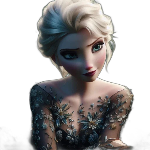 dress, face, fantasy art, concept art, 3d render, photorealistic, snow, dark transparent PNG cut-out