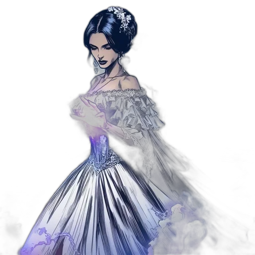 dress, crown, fantasy art, concept art, photorealistic, comic book art, blue, monochrome transparent PNG cut-out