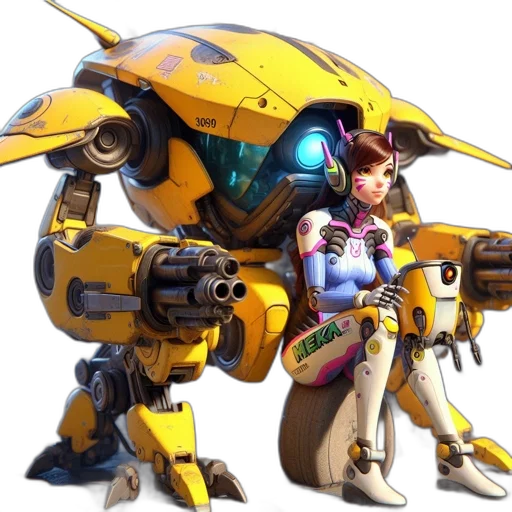robot, weapon, concept art, 3d render, cyberpunk, fantasy art, golden, young transparent PNG cut-out