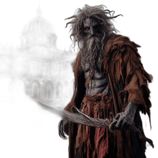 staff, creature, mask, sword, fantasy art, concept art, comic book art, photorealistic transparent PNG cut-out