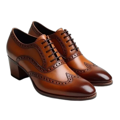 shoes, photorealistic, pair, brown, leather, lace-up, front, perforated transparent PNG cut-out