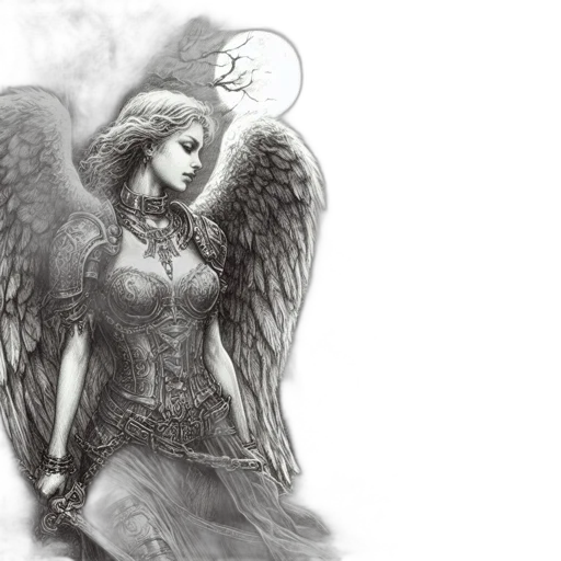 fantasy art, comic book art, pencil sketch, concept art, gloomy, graveyard, female, warrior transparent PNG cut-out