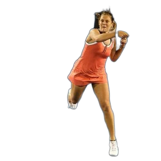 staff, female, tennis, player, orange, outfit, mid-action, court transparent PNG cut-out