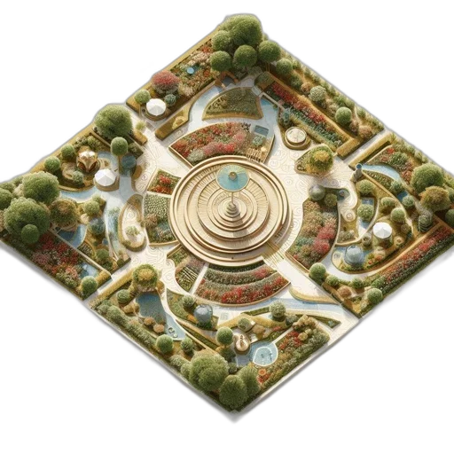 jewelry, 3d render, concept art, aerial, view, shows, symmetrical, garden transparent PNG cut-out