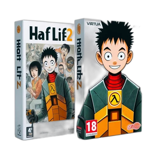 concept art, comic book art, 3d render, two, half-life, related, items, displayed transparent PNG cut-out