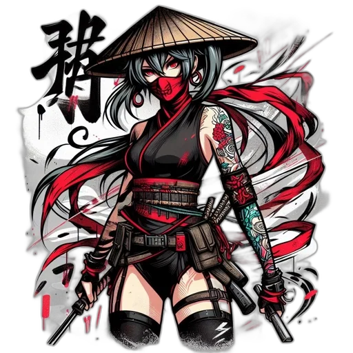 weapon, staff, mask, anime, comic book art, concept art, cyberpunk, red transparent PNG cut-out