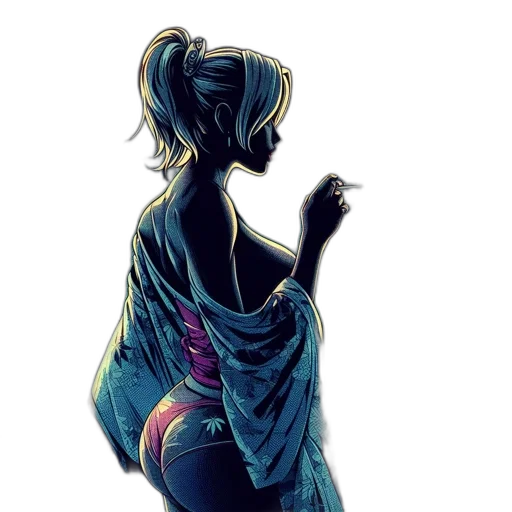 dress, jacket, concept art, watercolor, fantasy art, anime, neon lights, blue transparent PNG cut-out