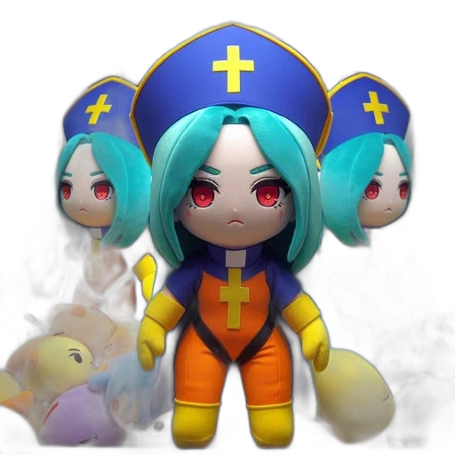 staff, 3d render, concept art, fantasy art, pixel art, turquoise-haired, plush, toy transparent PNG cut-out