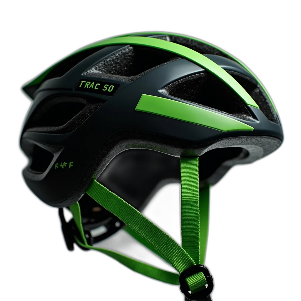 3d render, cyberpunk, green, close-up, black, bicycle, helmet, brand transparent PNG cut-out