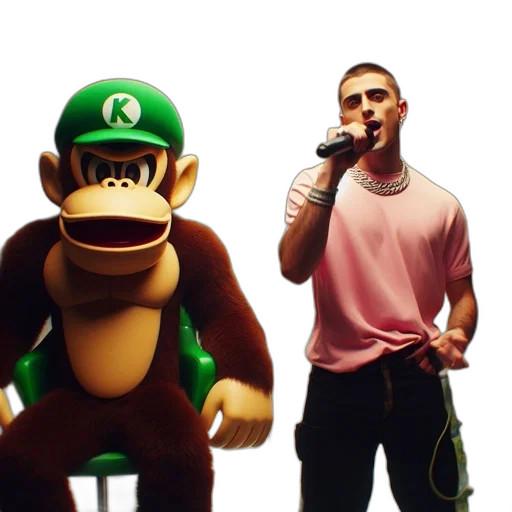 concept art, two, figures, feature, donkey, kong, seated, life-sized transparent PNG cut-out