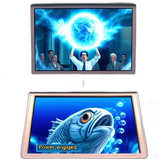 concept art, 3d render, vaporwave, underwater, neon lights, blue, nintendo, handheld transparent PNG cut-out