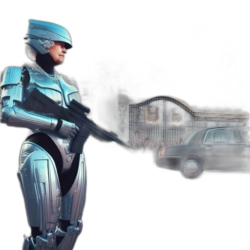 robot, weapon, concept art, 3d render, cyberpunk, vaporwave, blue, woman transparent PNG cut-out
