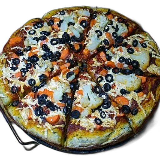 food, crown, 3d render, pizza, black, olives, cauliflower, carrots transparent PNG cut-out