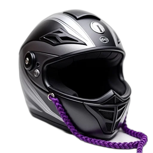 mask, cyberpunk, close-up, motorcycle, helmet, purple, braid, attached transparent PNG cut-out