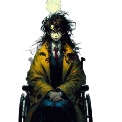 jacket, staff, comic book art, concept art, cyberpunk, watercolor, neon lights, dark transparent PNG cut-out