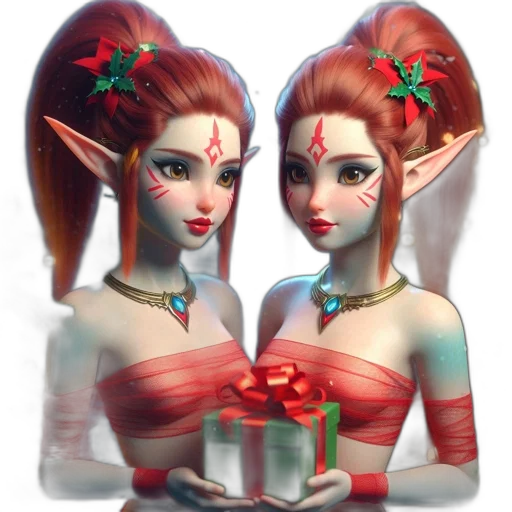 fantasy art, concept art, 3d render, pixel art, two, elf-like, animated, females transparent PNG cut-out