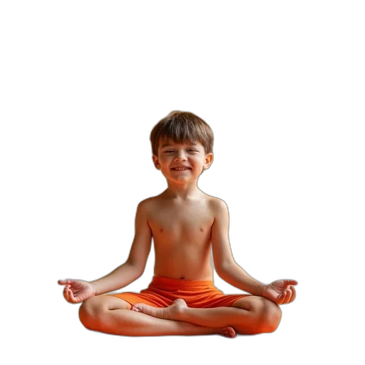 photorealistic, young, boy, doing, yoga, orange, mat transparent PNG cut-out