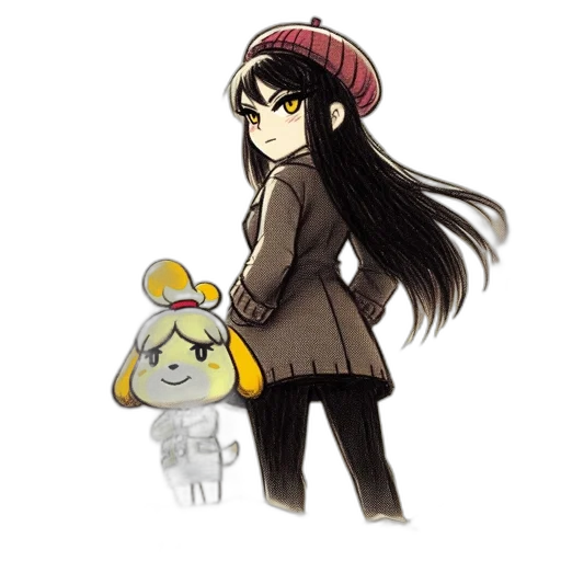 hat, staff, creature, jacket, pixel art, concept art, anime, cartoon transparent PNG cut-out
