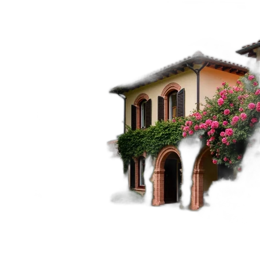 building, umbrella, photorealistic, 3d render, concept art, watercolor, colorful, rustic transparent PNG cut-out