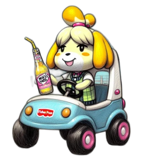 car, staff, animal, concept art, cartoon, pixel art, vaporwave, cheerful transparent PNG cut-out
